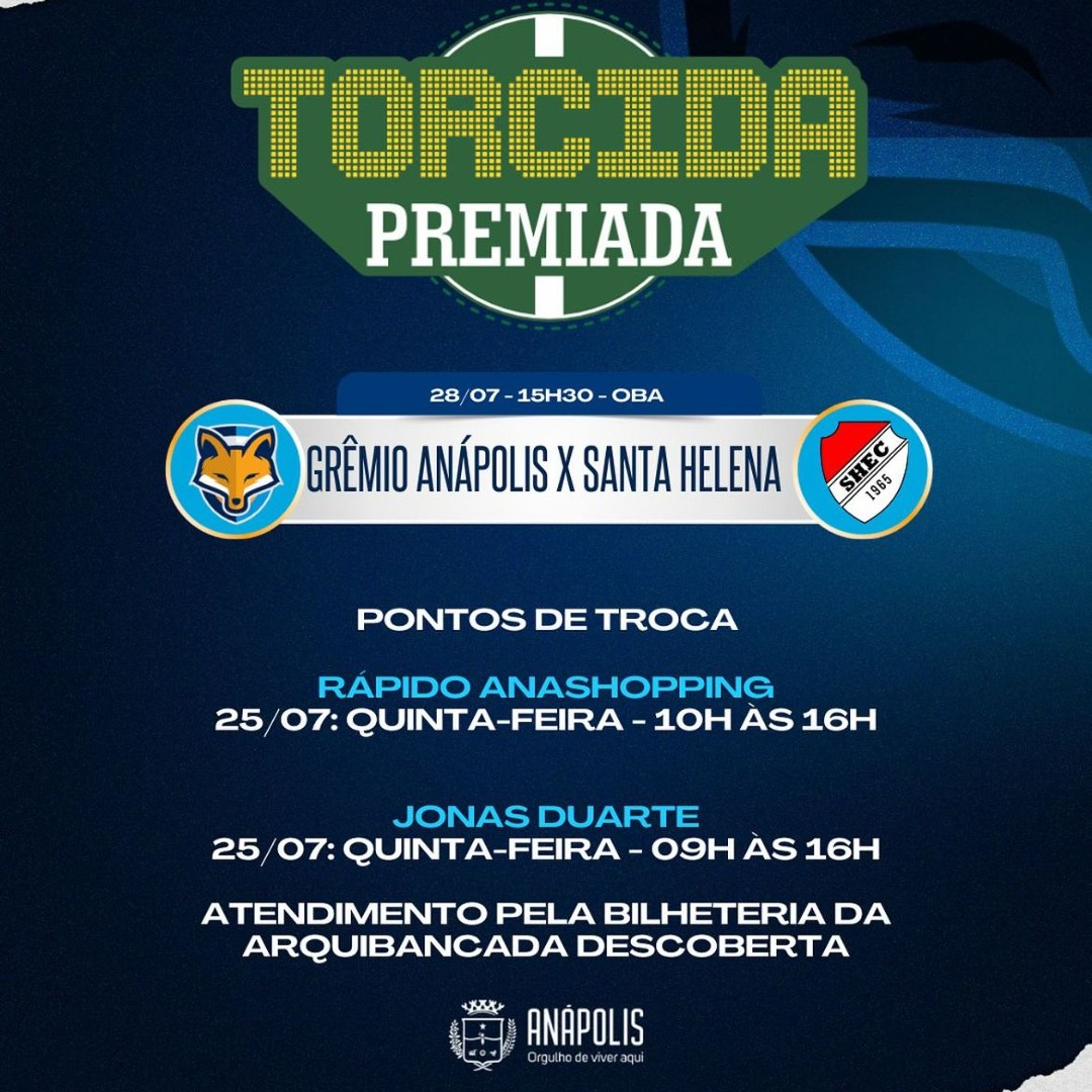 Programa Torcida Premiada: confira os pontos de troca para o jogo entre Grêmio Anápolis x Santa Helena