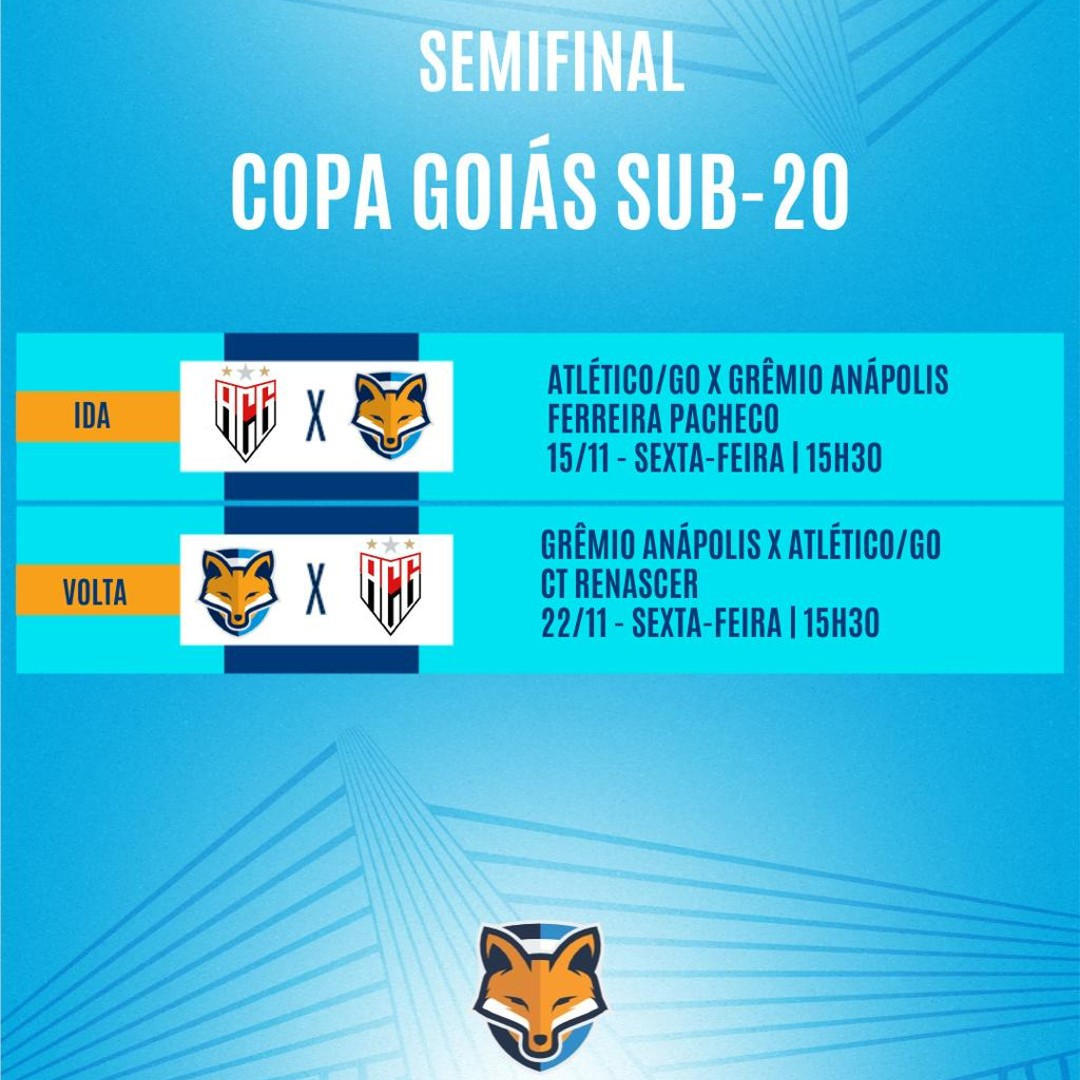 Veja as datas das duas partidas da semifinal da Copa Goiás sub-20, entre Grêmio Anápolis x Atlético/GO