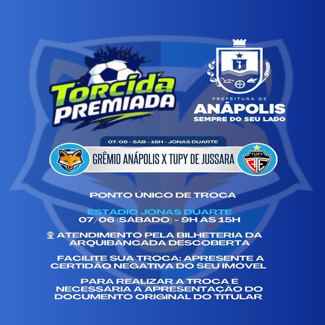 Confira as informações do Torcida Premiada para Grêmio Anápolis x Tupy de Jussara